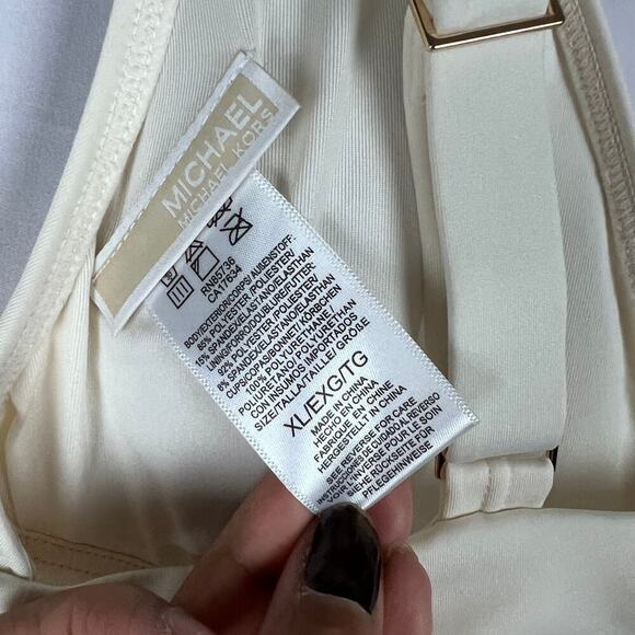 Michael Kors Women's Halter Top Grommet-Detail Bikini Set In Bone SZ XL New - Picture 8 of 11